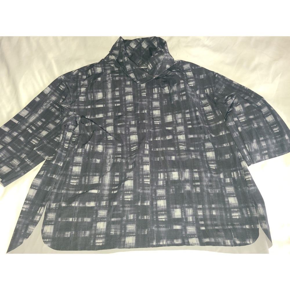 Elemente Clemente Women Grey Abstract Grid Cowl Neck Techno Fabric Top Size 3 L